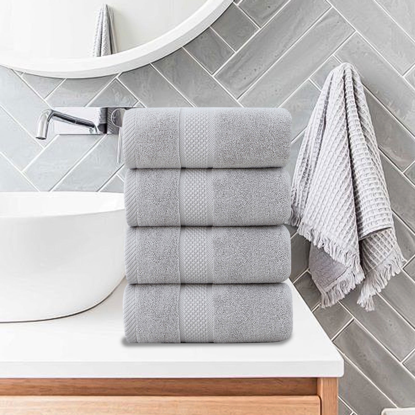 AUHomi Elegance Organic Cotton Face Towel - Super Soft, Quick Dry, Durable, Absorbent Oversized Face Towels - Ideal Quick Dry Large Luxury Towel Set for Shower,Cleanse the Face,(30"x14", 4pcs)Gray