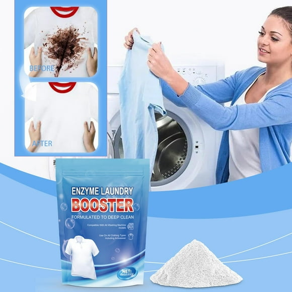 AUHomi Enzyme Laundry Booster Odor Remover - 3.53 Oz Unscented Enzymatic Clothes Stain Cleaner Powder, Natural Deodorizer with Bio Active Enzymes, Detergent Additive Eliminator for Sweat, Oil, Blood