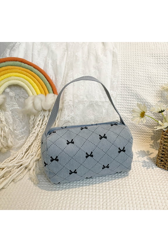 Fashion Casual Tote Bag for Women, Large Black Bow Handbag with Pockets and Zipper Bow Purse, For Work Travel, Blue
