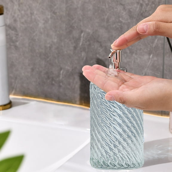 AUHomi Fluted Foaming Glass Soap Dispenser, Vintage-Inspired Modern Glass Refillable Pump Bottle for Bathroom, Vanity Countertop and Kitchen, 17oz Ribbed Clear Bottle with 304 Stainless Steel Pump