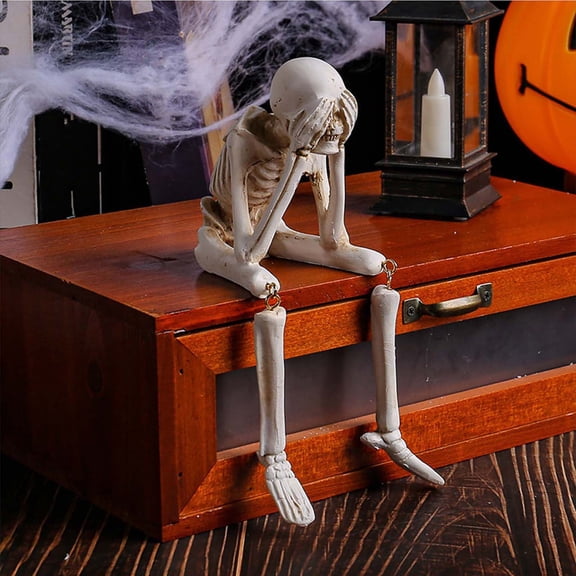 AUHomi Halloween Decorations Indoor See NO Evil Small Skeletons Table Decor, Halloween Skeleton Resin Decoration, Crafts Skeleton Figurine (1PC)