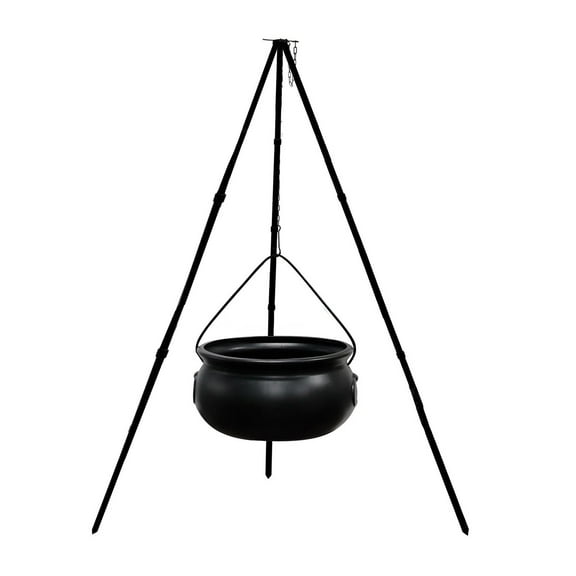 AUHomi Halloween Decorations Outdoor, Large Witches Cauldron on Tripod with Lights, Black Plastic Cauldron Candy Bucket Decoration for Yard Home Porch Outside (S)