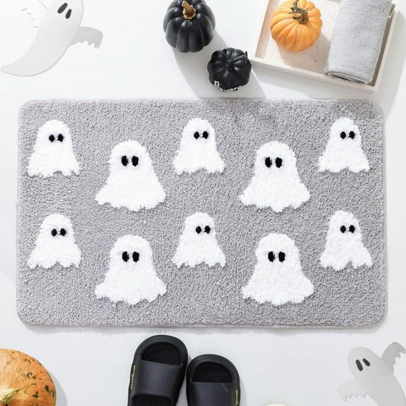 AUHomi Halloween Door Mat, Spooky Outdoor Ghost Doormat, Halloween Welcome Mats for Front Door Kitchen Mat Outdoor Indoor Non-Slip Door Mat (1PC, Gray)