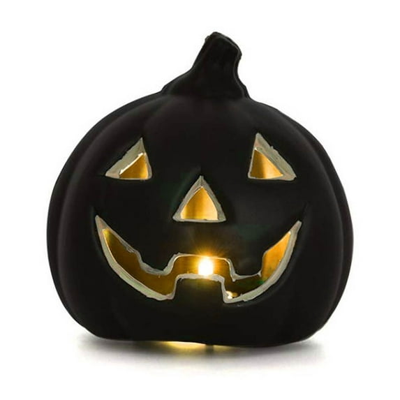 AUHomi Halloween LED Pumpkin Lantern, Light up Vintage Halloween Decorations, Battery Operated Plastic Hollow Pumpkins Table Decor for Home Fall Party Supplies Indoor Outdoor (Black)