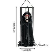 AUHomi Halloween Prisoner Skull Cage Hanging Decoration with Light Sensor & Motion Sensors, Red Eyes, Hanging Ghost, Halloween Decor Prop, Ghost Stretch Head Threatening (Black)