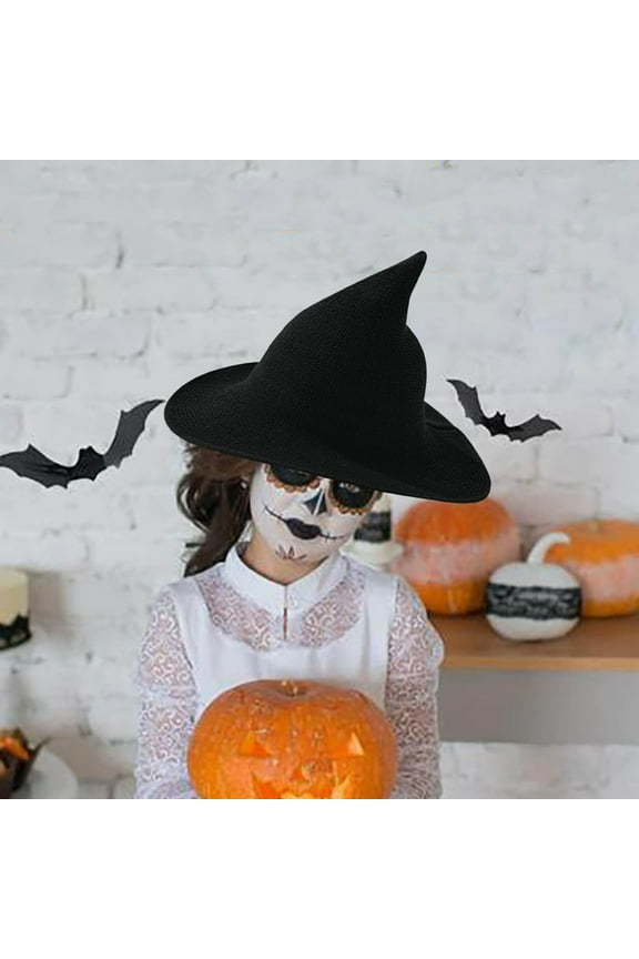 Halloween Witch Hat for Women, Wide Brim Foldable Halloween Wool Hats for Party (Black)