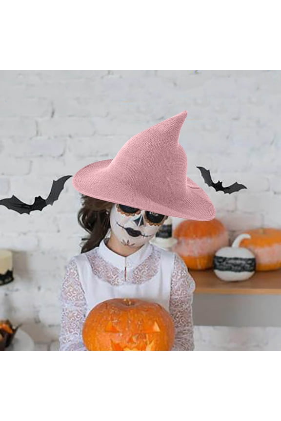 Halloween Witch Hat for Women, Wide Brim Foldable Halloween Wool Hats for Party (Pink)