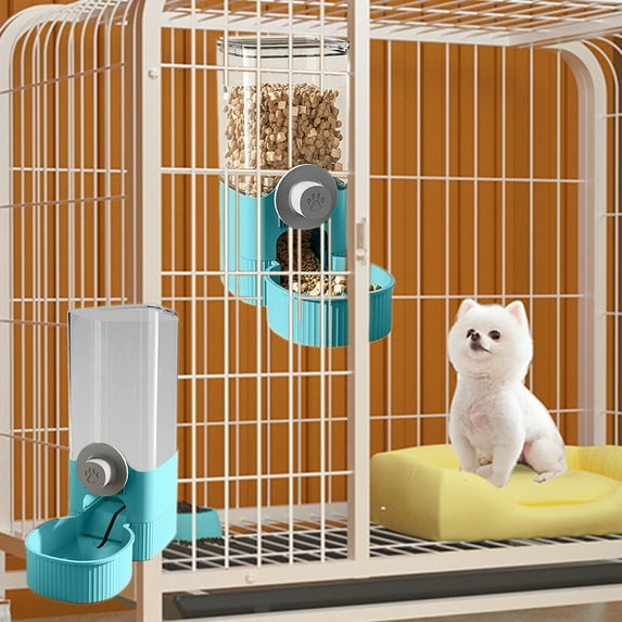 AUHomi Hanging Cage Automatic Food Dispenser, Detachable Auto Gravity Self-Feeding Feeder, Crate Auto Feeder Dish for Puppy Cats Ferret Bunny Guinea Pig Small Pets (Blue)