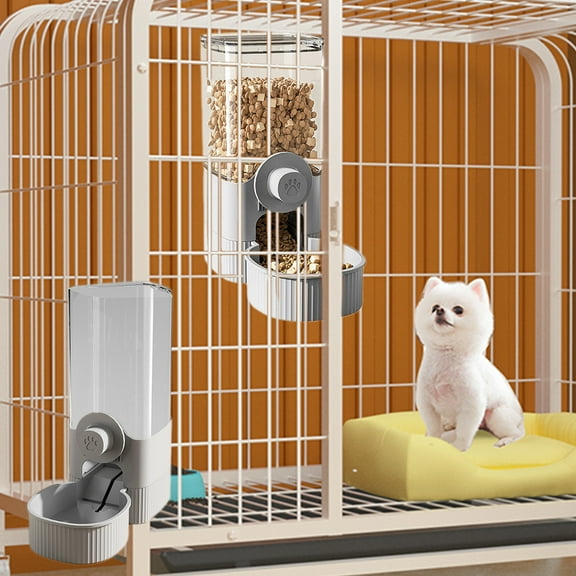 AUHomi Hanging Cage Automatic Food Dispenser, Detachable Auto Gravity Self-Feeding Feeder, Crate Auto Feeder Dish for Puppy Cats Ferret Bunny Guinea Pig Small Pets (Gray)