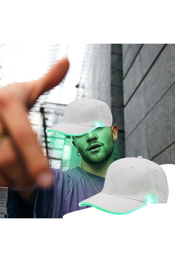 LED Hat, Light Up Baseball Cap, Flash Glow Party Hat, Rave Accessories for Festival Club Stage Hip-hop Performance (White-Green Light)