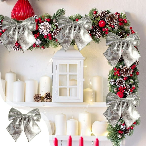 AUHomi Large Glitter Christmas Bow, 7.9" x 9.8" Sequin Wreath Bow for Xmas Tree, Christmas Tree Topper Decorations, Glitter Bow Ties, Elegant Bowknot Ornaments for Christmas Party Supplies (Silver)