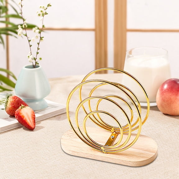 AUHomi Napkin Holder, Standing Napkin Organizer, Desktop Serviette Dispenser with Wood Base, For Restaurants Cocktail Cookouts Bar Decor (Gold)