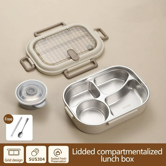 AUHomi New Upgrade Portable Leakproof Food Containers, Large Capacity Lunch Box Bento with Soup Bowl, Spoon, Chopsticks (1500ml 4 Compartments, B)