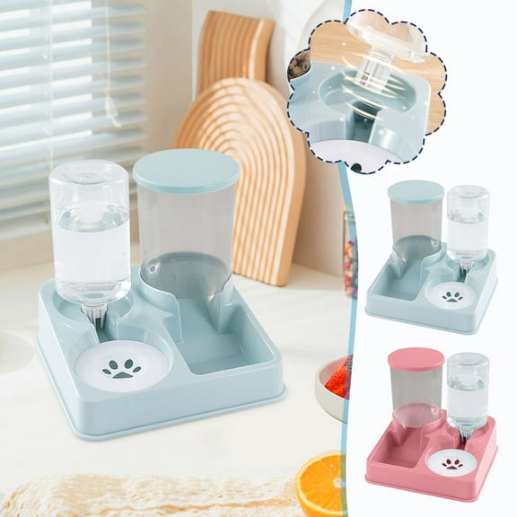 AUHomi Pet Feeder and Water Dispenser, Pet Automatic Waterer and Cat Feeder, Pets Food and Water Bowl, 2 in 1 Pet Feeding Station Self Feed (Light Blue, 1PC)