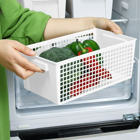AUHomi Plastic Storage Baskets, Basket Organizer for Desk, Desktop Storage Basket Rectangular Large Capacity Hollow Out Ventilated Plastic Organizer Bin for Home, Laundry Basket,11"×6.3"×4.5", White