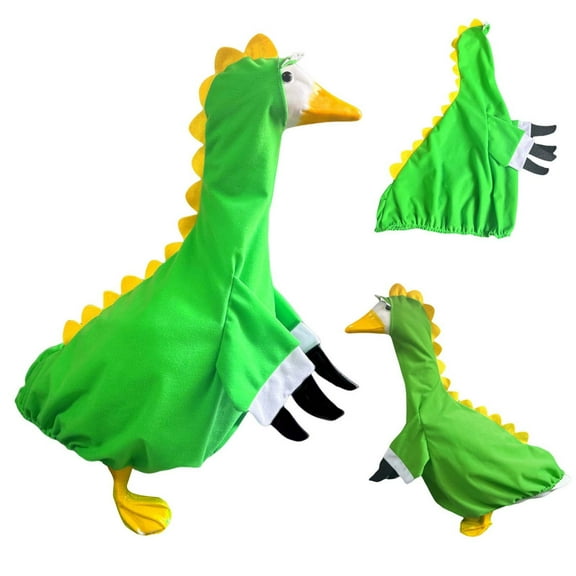 AUHomi Porch Goose Outfits, Goose Clothes Cute Dinosaur Jumpsuit Costume, 13.4" * 22" Cement Statue Plastic Goose Outdoor Patio Yard Lawn Decoration, Green