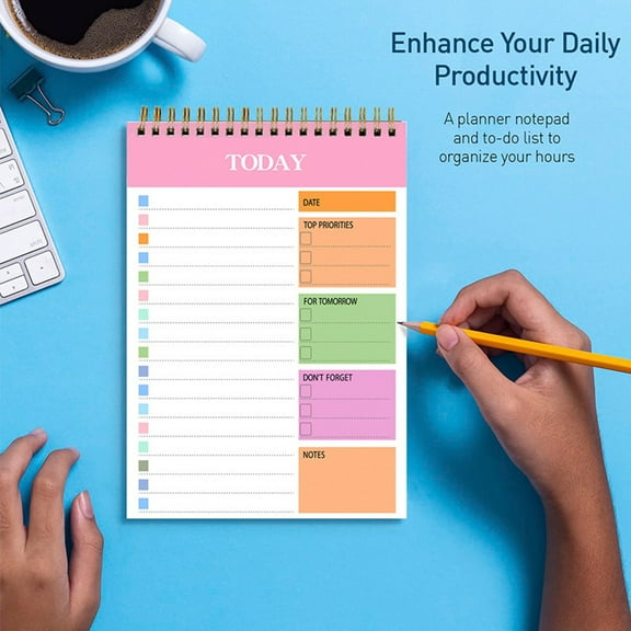 AUHomi Portable A5 To Do List Notepad, Daily Planner Notebook for Work with 52 Sheets, Undated Daily Planner Perfect for Enhanced Productivity and Goal Achievement (Pink)