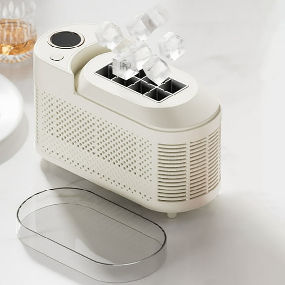 AUHomi Portable Ice Maker Machine - 8 Cubes in 10 Mins, Mini Ice Maker, One-Touch Start with View Window - Compact Countertop Design for Home, Office, Bar, RV & Parties (12V DC/AC), Beige