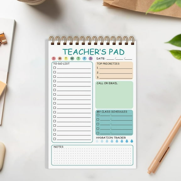 AUHomi Portable Teacher Notepad, Teacher To Do List Notepad, Spiral Checklist Notebook Organizer for Teachers Notes Task Appointment, Teacher Appreciation Gifts, Thick Paper, 5.8" x 8.3", Green