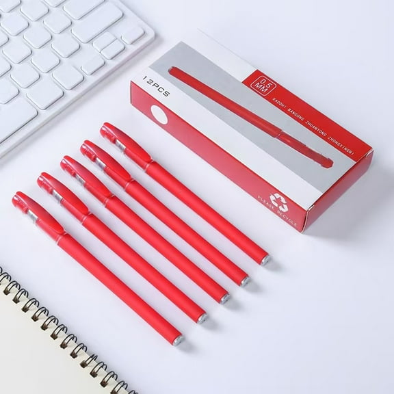 AUHomi Red Ink Gel Rolling Ball Pens, Frosted Unisex Office Exam Student Pen, Business Signature Ink Pen, Ballpoint Pen, 12 PCS (GP-382)