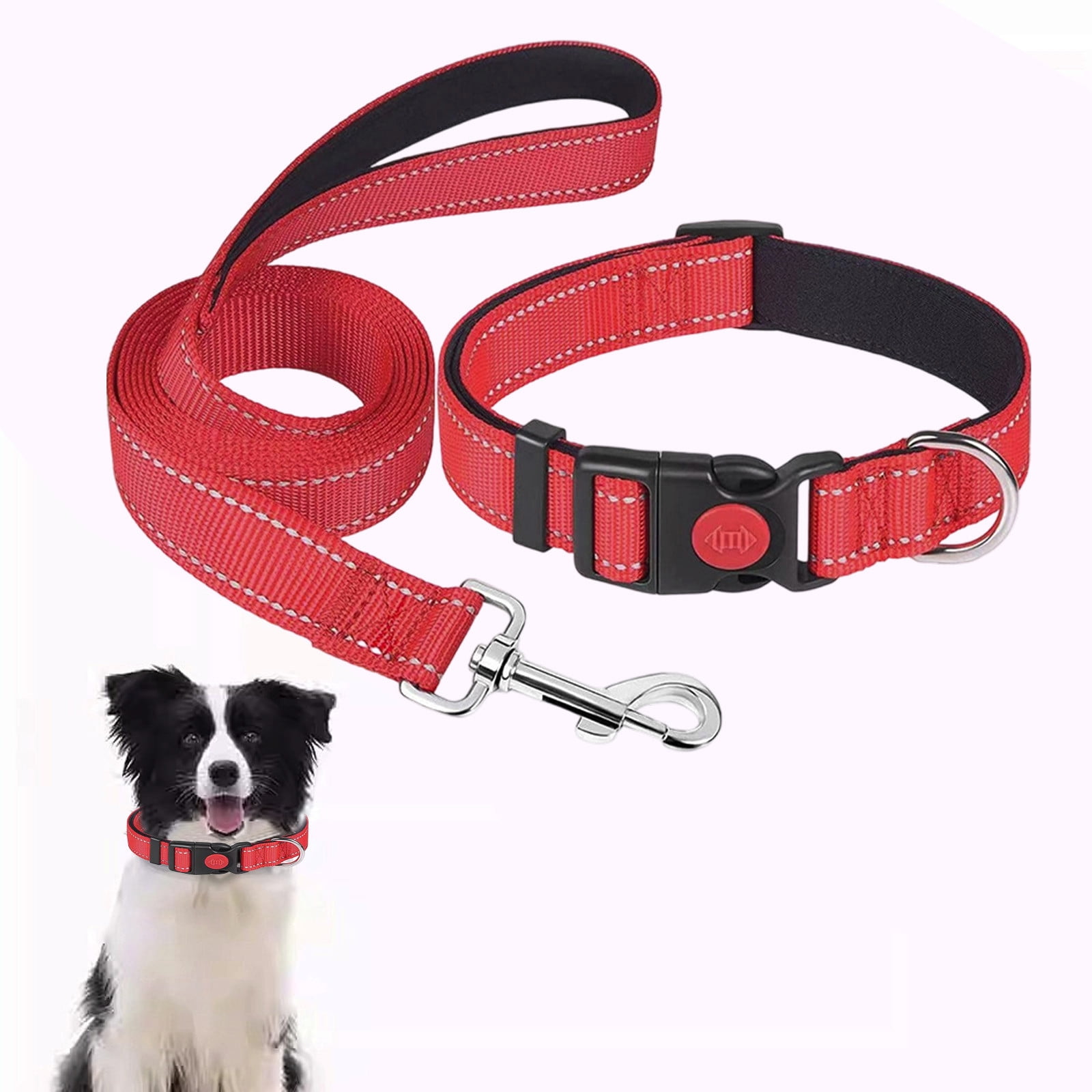 SYEENIFY Dog Collar and Leash Set for Small Medium Large Dogs