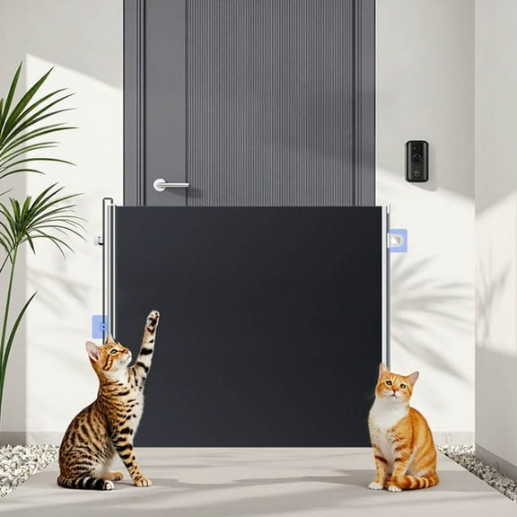 AUHomi Retractable Pet Gate Barrier for Doorways, 20" Tall, Extends up to 49" Wide, Heavy Duty Extendable Mesh Door for Dogs and Cats, Puppy Proof Indoor Outdoor Stairs Hallway (Black, 49"20")
