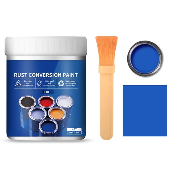 AUHomi Rust Converter Paint, Weatherproof Metallic Paint, Multifunctional Water-Based Metallic Agent, Universal Quick Drying Metal Primer for Automotive Steel Tile Renovation (10.6Oz, Blue)