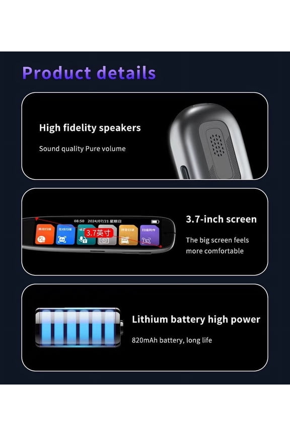 Scan Reader Pen for OCR, Digital Translation Pen with Touch Screen, 142 Language Translator Device, Text to Speech Scan Reading Pen for Dyslexia, Two-Way Instant Translator Pen for Students