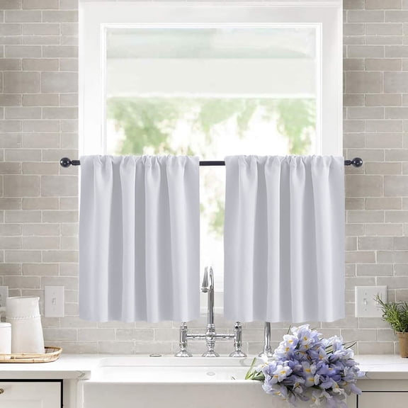 AUHomi Short Black Out Curtains 36 Inch Length, Small Blackout Curtain Tier Rod Pocket Half Window Curtains for Kitchen Basement Cabinet Camper RV Bunk, 2 PCS, Each 30" Wx36 L, White