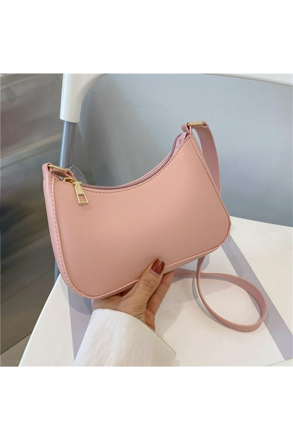 Shoulder Bags for Women, Leather Sling Tote Handbag, Retro Clutch Purse with Zipper Closure, Fashion Casual Bag, Women's Handbag, Pink