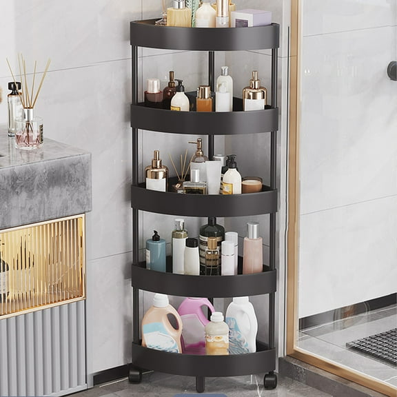 AUHomi Storage Rolling Cart,Multiple Layers Kitchen Utility Cart,Bathroom Cart Organizer,Bathroom Corner Shelf,Multi-Functional Rolling Cart with Wheels for Office, Living Room 5-Tier Black