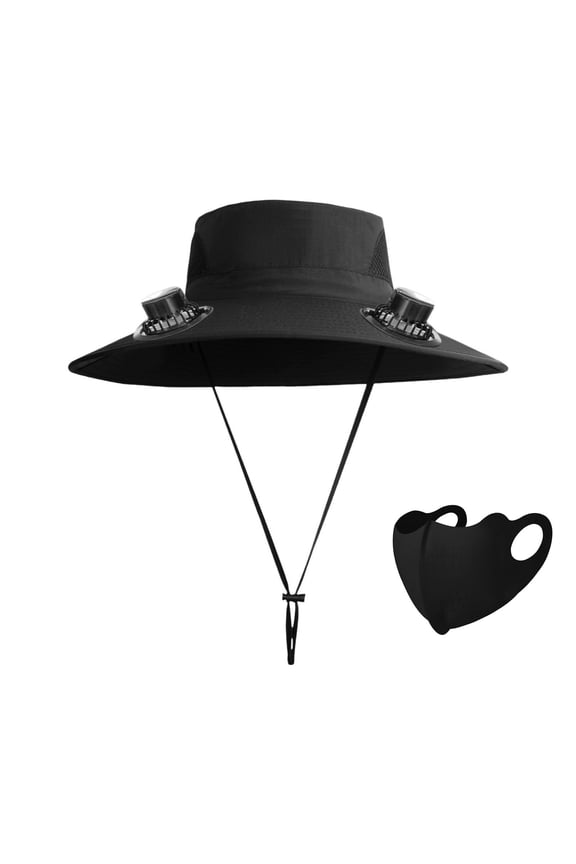 Summer Fisherman Hat & Ice Silk Face Shield Cover, Solar USB Charging Multi-Purpose Fan Hat, Strong Wind Fan, Comfortable and Breathable, Mesh Designed, Black