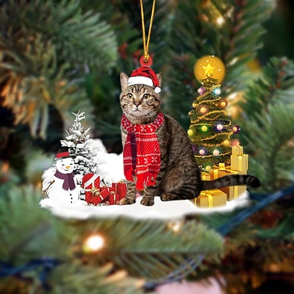 AUHomi Tabby Cat Christmas Ornament, Christmas Tree Hanging Décor, Personalized Cat Ornament, Pet Lover X-mas Gifts