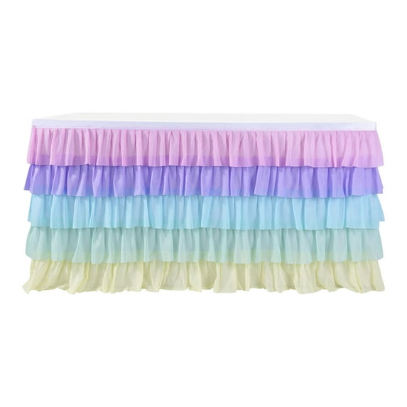 AUHomi Table Skirt 5-Layer Pleated Tablecloth, Rectangular Ruffle Tablecloth Skirt for Birthday Weddings Cake Dessert Table Decorations, Suitable for Tables of Various Shapes