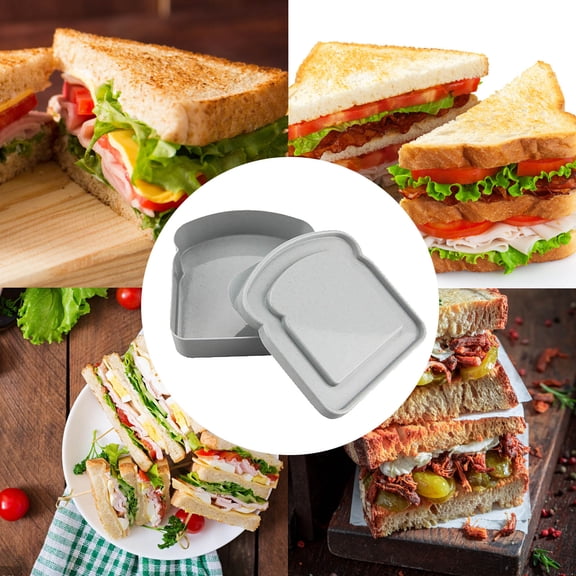 AUHomi Toast Shape Sandwich Containers, 1 PC Reusable Safe Food Storage Sandwich Box with Lid, BPA Free, Microwave Safe, For Office, Camping (Gray)