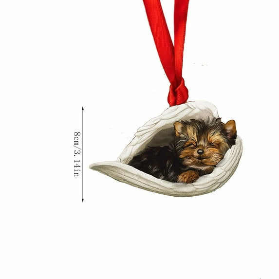 AUHomi Yorkshire Terrier Dog Sleeping Angel Christmas Hanging Ornament, Dog with Angel Wing Xmas Ornament For Tree Decoration, Gift for Dog Lovers, Plastic Christmas Ornament (D)