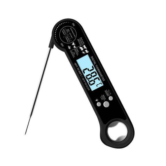 AUHomi Instant Read Meat Thermometer, Waterproof Thermometer for Cooking, Fast Temperature Measurement, Foldable Probe Meat Thermometer Digital for Grilling Baking Frying, with Bottle Opener(Black)