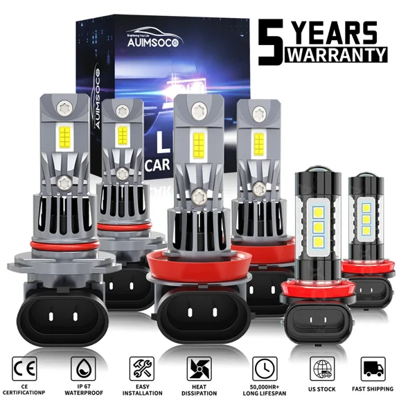AUIMSOCO 9005 H11 H11 LED Headlight High Low Beam Fog Light Bulbs for Chevrolet Equinox 2010-2018, 6-Pack, 6000K Cool White