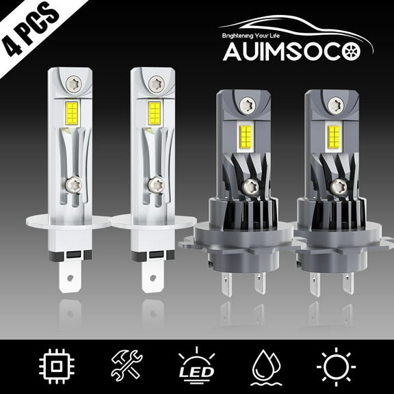 AUIMSOCO For BMW E38 1999-2001 740i 740iL 750iL H7 H1 WHITE LED Headlight 6000K 4x Bulbs Easy Install 50000 Hours Lifespan