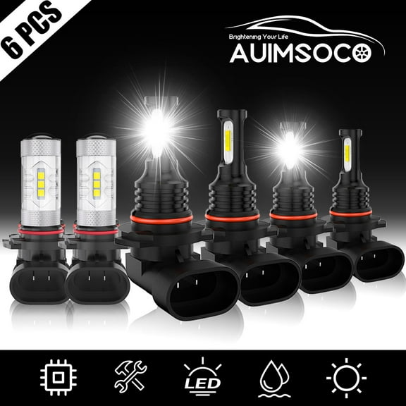AUIMSOCO For Jeep Commander 2006-2010 6x 6000K LED Headlight Hi/Lo + Fog Light Bulbs Kit 300% Brighter High Power Lamps