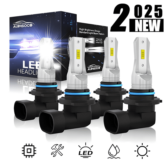 AUIMSOCO For GMC Sierra 2500 HD Classic 2007 9005+9006 High Low Bulbs Combo 4-Pack LED Headlight Cool White Kit Bulbs 6000k 8000LM High Power Lamps Easy Install