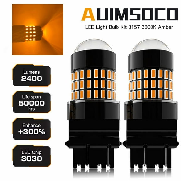 AUIMSOCO LED Turn Signal Bulb, 3157 LED Bulbs Amber Yellow 300% Brighter 3156 3457A 4057 4157 LED Bulb for Front Rear Turn Signal Light Blinker DRL Marker Parking Lights, Pack of 2
