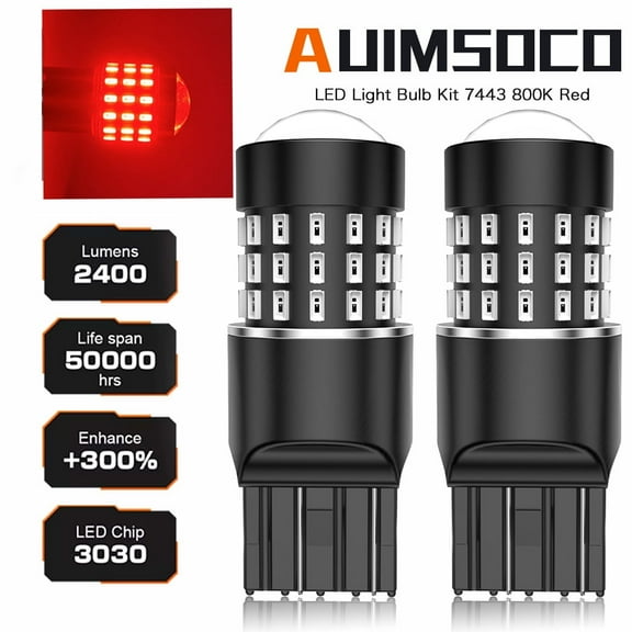 AUIMSOCO Upgraded 7440 7443 LED Bulb Red for Tail Lights Brake Lights, Super Bright T20 W21W 7441 7444 LED Replacement for Stop Tail Brake Signal Lights, Pack of 2