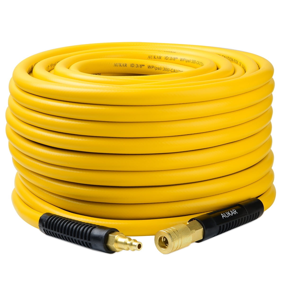 AUKAR Air Hose - 3/8 Inch by 100 Feet Hybrid Air Compressor Hose, 300 PSI  Heavy Duty, Lightweight, All-Weather Flexibility, Kink Resistant, with 1/4  Inch Solid Quick Brass Fittings, Bend Restrictors 