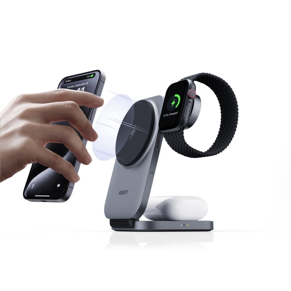 AUKEY LC-MC312 MagFusion Z Qi2 Mfw Certified 3-in-1 15W Foldable Magnetic Fast Wireless Charging Station