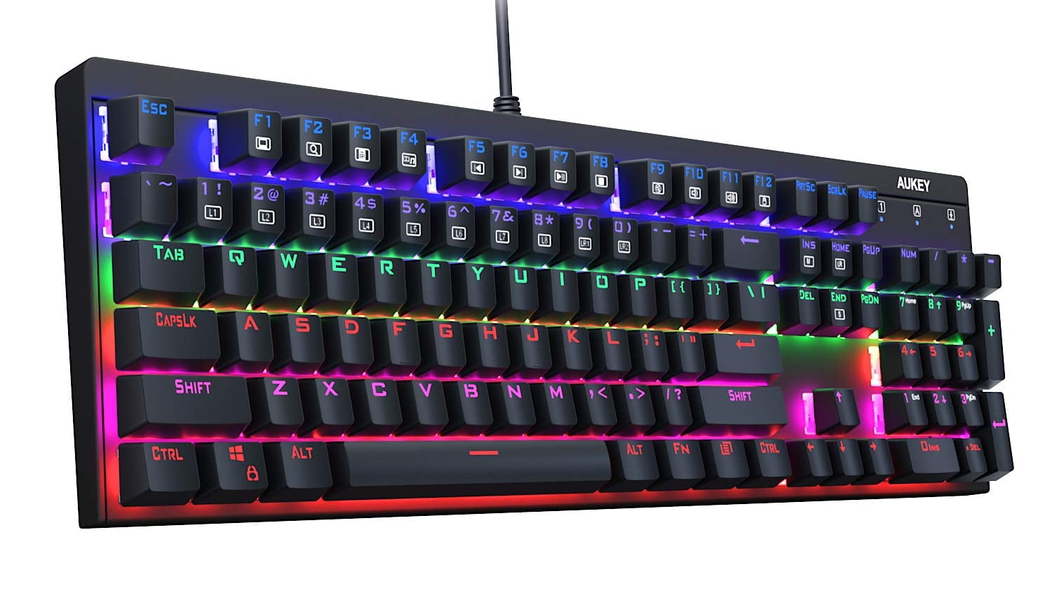 ゲーミングPC AUKEY Mechanical Keyboard with Brown Switches, RGB Backlit 104-Key Gaming Keyboard with Programmable Keys for PC AUKEY Wired Keyboard, 104 Keys, LED Backlit, Mechanical Blue