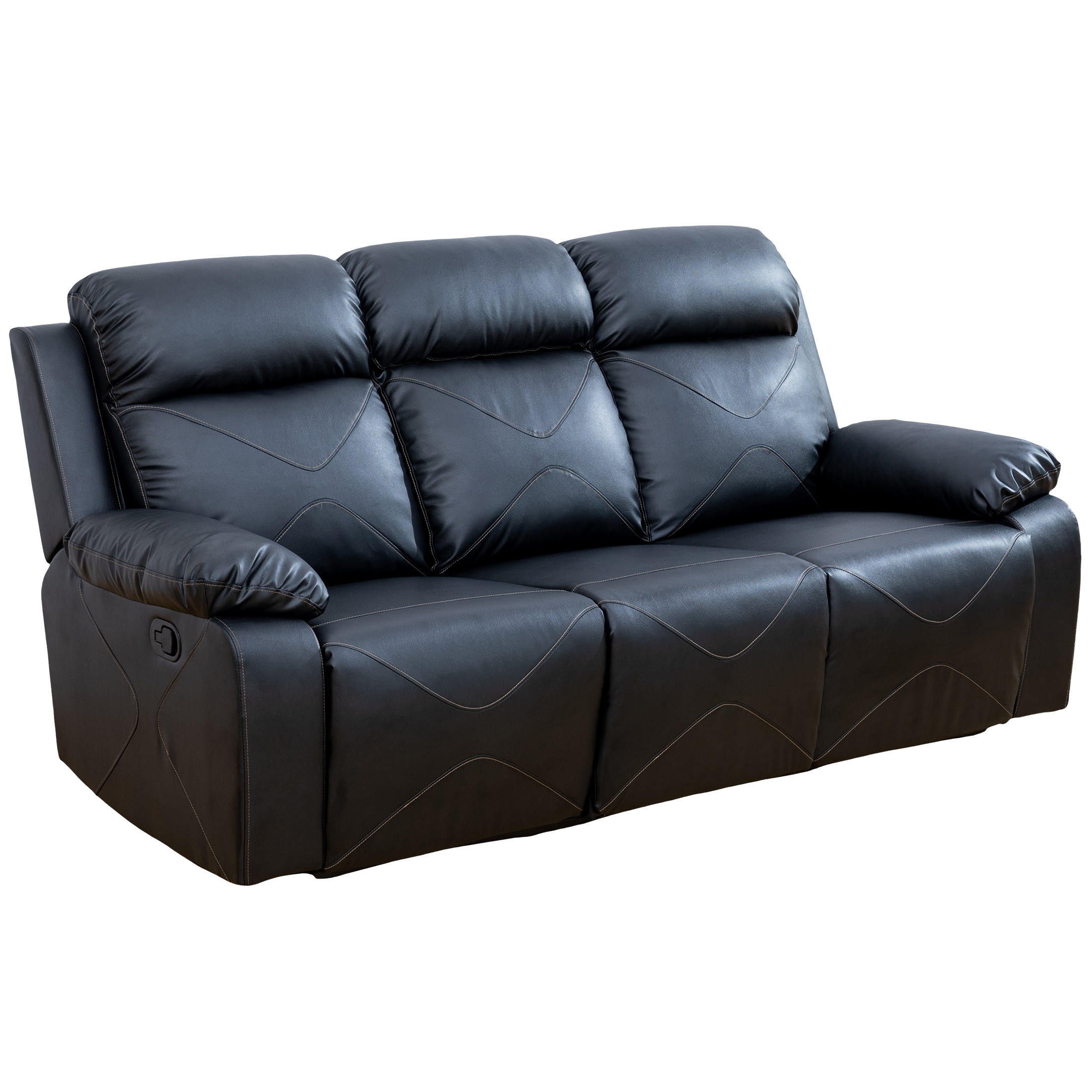 AUKFA 3 Seats Recliner Sofa Chair, Home Theater Sofa with Flipped Backrest and Cupholder, Black