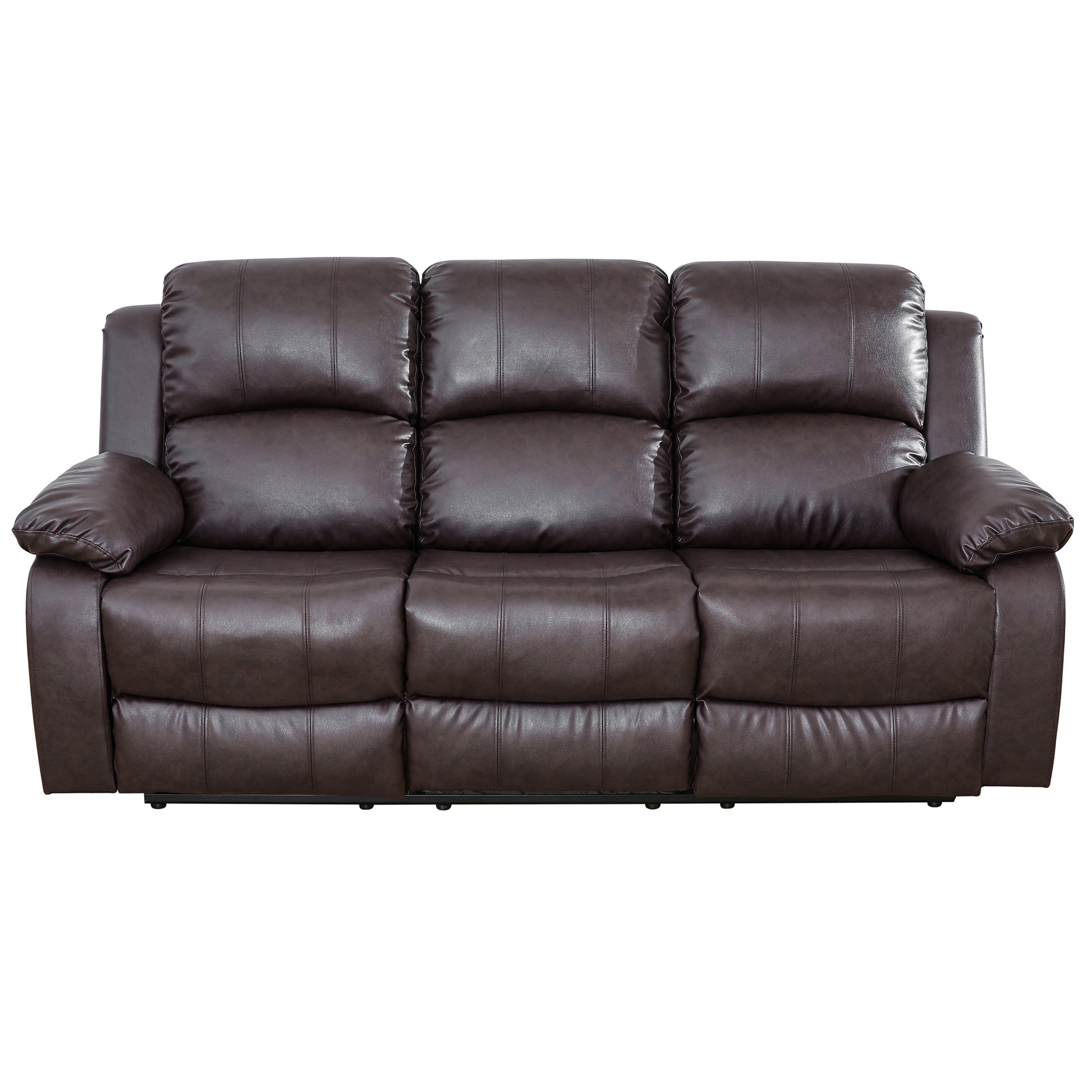 AUKFA 3 Seats Recliner Sofa Chair, Home Theater Sofa with Flipped Backrest and Cupholder, Brown