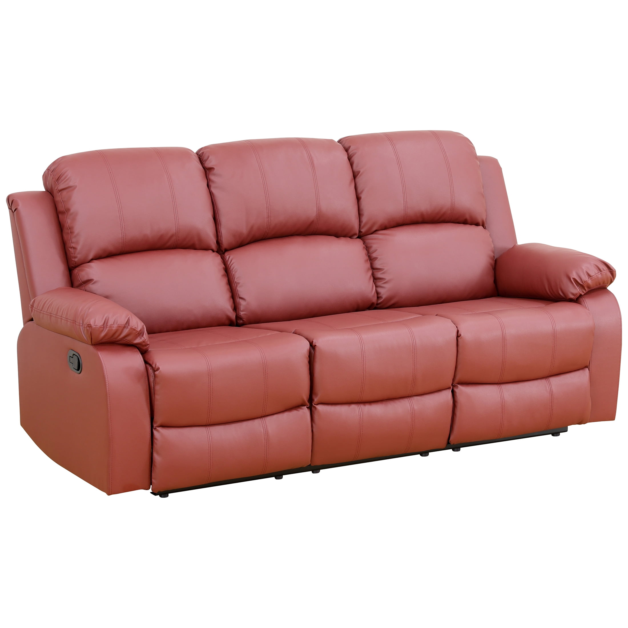 AUKFA 3 Seats Recliner Sofa Chair, Home Theater Sofa with Flipped Backrest and Cupholder, Red