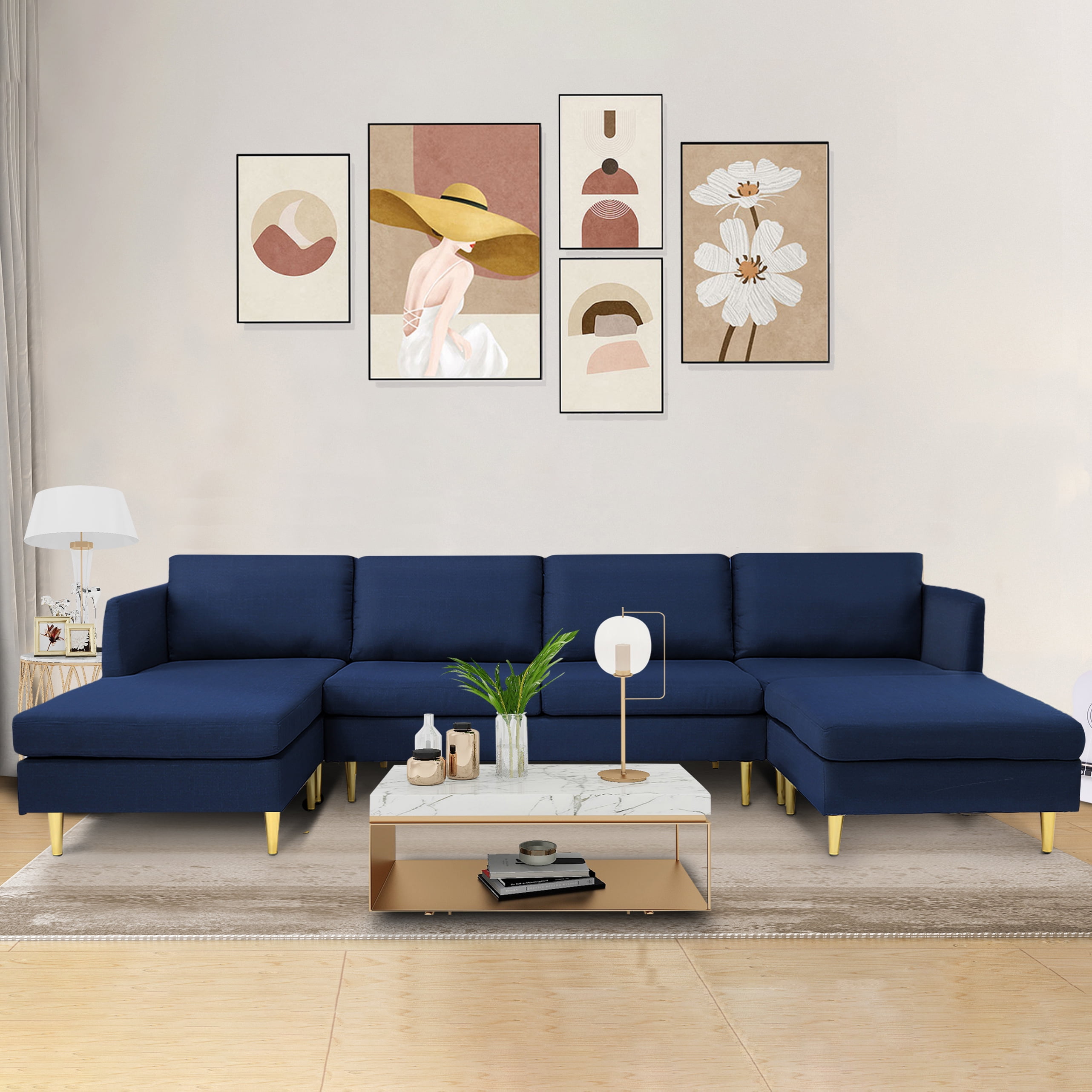 AUKFA Modern U Shaped Sectional Sofa with Ottoman, 5 Seat Sectional